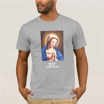 Nauji vyriški karšto pardavimo Mergelės Marijos Marškinėliai Juokinga Spausdinti rankovės Mados Marškinėliai Medvilnė