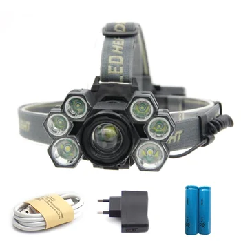 Super ryškus 5 7 LED Žibintai žibintai T6 Kempingas priekinio Žibinto priekinis žibintas XPE linterna USB Galvos Šviesos Fakelas Lempos 18650