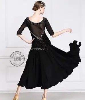 Tinkinti juoda ilgomis rankovėmis konkurencijos Fox risčia Valsas tango praktiką pramoginių šokių suknelė socialinių šokių suknelė M-111