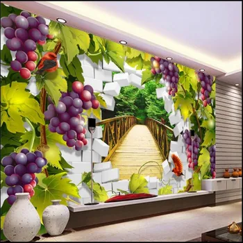 Wellyu Užsakymą didelio masto freskomis fantazijos žaliosios vynuogės 3D durys ir langai kraštovaizdžio sienos TV, sienos tapetai, tapetai