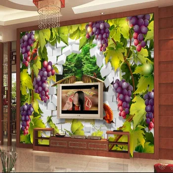 Wellyu Užsakymą didelio masto freskomis fantazijos žaliosios vynuogės 3D durys ir langai kraštovaizdžio sienos TV, sienos tapetai, tapetai