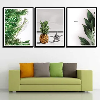 Akvarelė Lapai Sienos Meno Tapybos Drobės Green Stilius Augalų Šiaurės Plakatai ir Spausdina ananasų Nuotrauką Šiuolaikinių Namų Puošybai