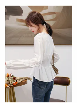 Blusas mujer de moda 2021 moterų viršūnes ir palaidinės ilgomis rankovėmis V-Kaklo, Kietas blusa feminina mygtuką žemyn marškinėliai moterims 6416 50