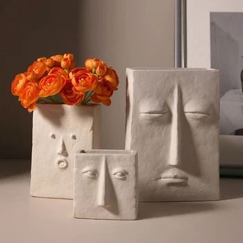 Žmogaus Veidas Meno Vaza Abstrakti Skulptūra Portretas Baltos Keramikos Galvos Sodinamoji Puodą Gėlių Kompozicijų Šiuolaikinės Ornamentas, Papuošimas