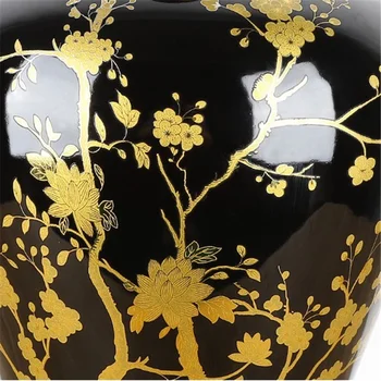Kinų Aukso Lapai Juoda Balta Keramikos Stalo Lempa, Miegamojo Lovos Kambarį Fojė Studijų Stalas Skaitymo Nakties Šviesos 190162