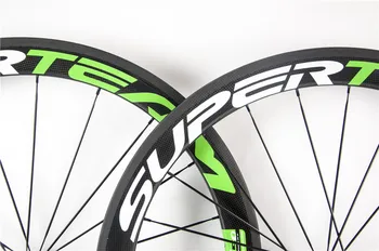 SuperTeam Žalios spalvos logotipas Blizgus ratų anglies aširačio 700C road bike visas anglies pluošto dviračių ratus