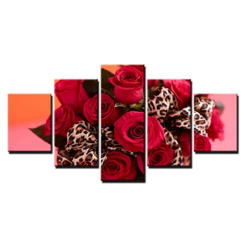 Namų Dekoro HD Spaudinių Gėlių Nuotraukas, 5 vnt Raudonų Rožių Puokštė, Drobė Paveikslų, Leopardas Spausdinimo Juostelės Plakatas Sienos Meno Pagrindų