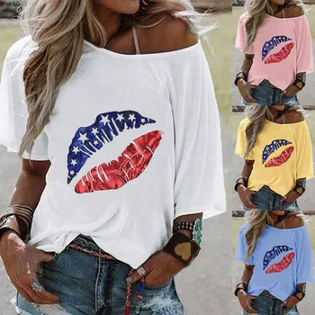 JAYCOSIN Kūrybos Lūpų Print T-shirt Moterims, Didelio Dydžio Prarasti Apvalios Kaklo Pagrindinio T Shirt Ladies Vasaros trumpomis Rankovėmis Viršūnes Atsitiktinis