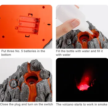 Vaikų Žaislas Modeliavimas Realus Švietimo Praktiškas Daugiafunkcinis su LED PVC Ugnikalnio Išsiveržimas Modelis Biuras