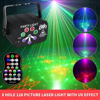 8-hole Mini Infraraudonųjų spindulių Scenos Šviesos RGB Kalėdų Projekcijos, Šviesos, Garso Kontrolės USB Įkrovimo UV Lempa Liuminescencinė Scenos Šviesos