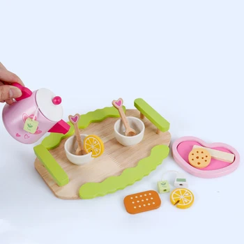 Medinis Modeliavimo Arbatos Pertrauka Teaware Stalo Apsimesti Žaisti Vaikams Švietimo Žaislas Miniatiūriniai Užkandžiai Mėsainiai Švietimo Žaislai
