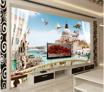 WDBH 3d foto tapetai užsakymą freskos Gražus langas, balkonas Venecija kraštovaizdžio namų dekoro gyvenimo kambario sienos popieriaus sienos 3 d