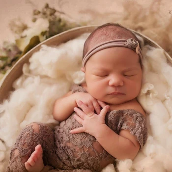 Naujagimio Gražios Ilgos Kojos Nėrinių Romper Su Atvira Nugara Baby Girl Fotografijos Prop Baby Shower Dovana Kūdikių Fotografijos Ūgliai