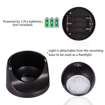 9 LED Bevielis Judesio Jutiklis Nakties Šviesos 360 Laipsnių Sukimosi Naktį Šviesos Naktį, Lempos, Sienų apšvietimo Lempos Baterijos Energijos Auto On Off