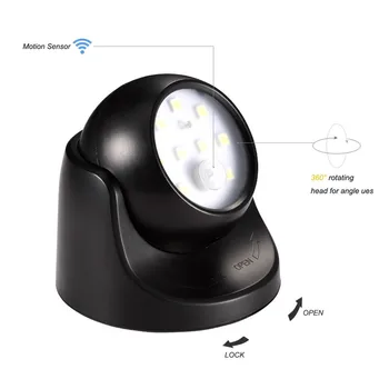 9 LED Bevielis Judesio Jutiklis Nakties Šviesos 360 Laipsnių Sukimosi Naktį Šviesos Naktį, Lempos, Sienų apšvietimo Lempos Baterijos Energijos Auto On Off