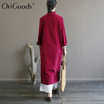 OriGoods Rudenį Suknelė Moterims Velvetas Medvilnės ilgomis rankovėmis Suknelė Kinų stiliaus Elegantiškas Ilgas Rudens Žiemos Dress Skraiste, Vestidos A460